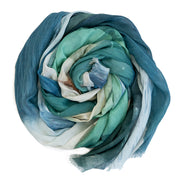 Scrolled up cotton linen scarf of Bondi Icebergs.