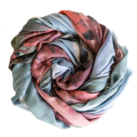 Canggu merino wool silk scarf scrolled up