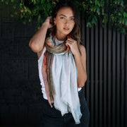 girl wearing Broome cotton linen scarf 