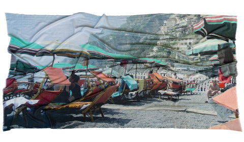 Flaltlay view of Positano merino wool silk scarf
